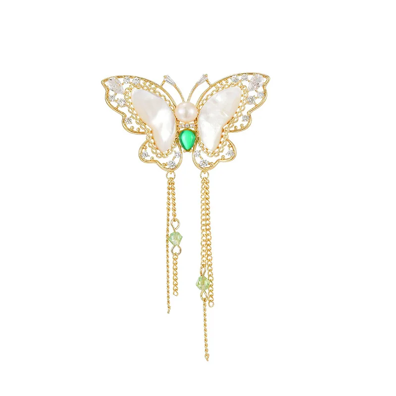 Mother-of-pearl Fringe Butterfly Accessories Suit Cheongsam Classical Accessories Natural Pearl  Women Brooch Pin