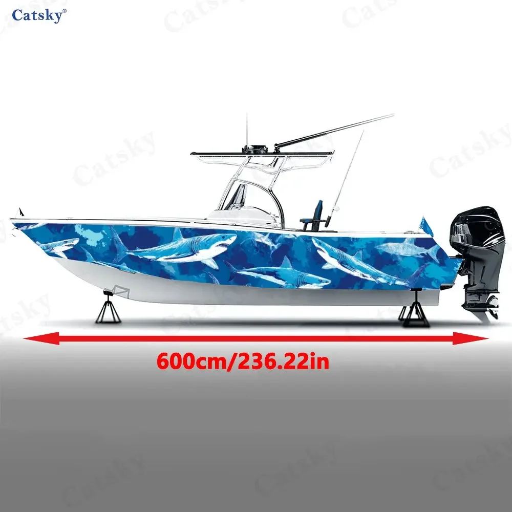 Fantasy Colorful Sharks Blue Ocean Charming Boat Sticker Vinyl Ship Pontoon Deck Boat Fishing Decorative Pontoon Boats Decal