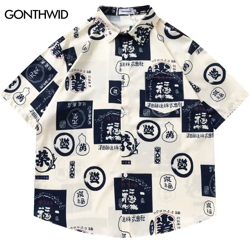 Harajuku Hawaiian Shirts Japanese Style Graphic Print Short Sleeve Blouse Streetwear 2024 Hip Hop Loose Casual Summer Beach Tops