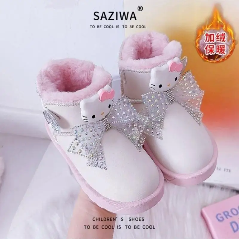 Sanrio Girl Cotton Boots Hello Kitty Winter Keep Warm Thicken Cartoon Child Short Barrel Boots Water Proof Kawaii Cotton Shoes