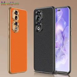 Genuine Leather Case for Honor 90 Pro Case Plating Frame Shockproof Cover for Honor 80 90 Pro 90Pro 80Pro Case