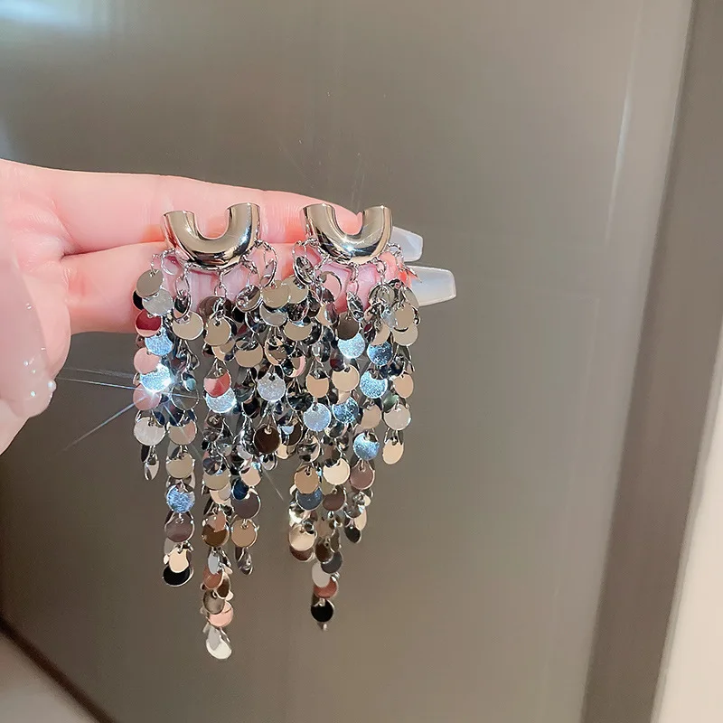 أقراط شرابة من الفضة الإسترلينية للنساء ، إبرة عصرية ، فاخرة ، مبالغ فيها ، متفجرة ، مشاهير الإنترنت ، أقراط مرصعة ، جديدة ،