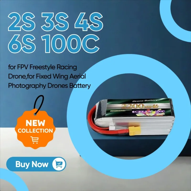 

2200mAh 2S 3S 4S 6S 100C High-rate Drone Battery for FPV Freestyle Racing Drone,for Fixed Wing Aerial Photography Drones Battery