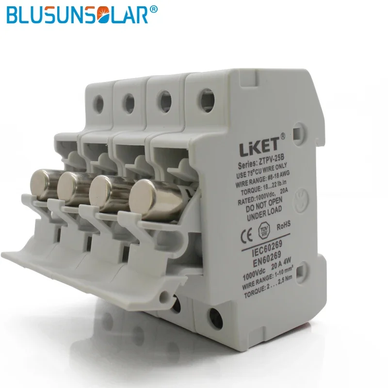 BLUSUNSOLAR 1000V DC 10x38mm Solar PV  Fuse Holder With Four Fuse  for Solar System Protection