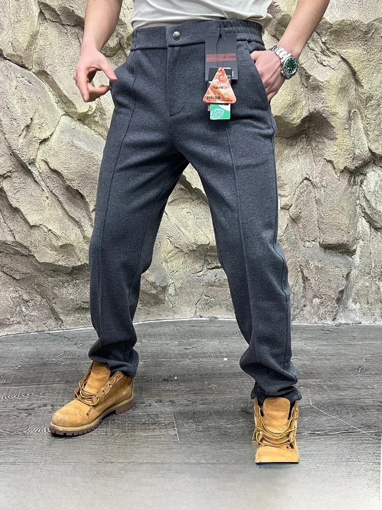 

Итальянские мужские шерстяные повседневные брюки, теплые прямые брюки для поездок на работу, осень-зима, модные и универсальные