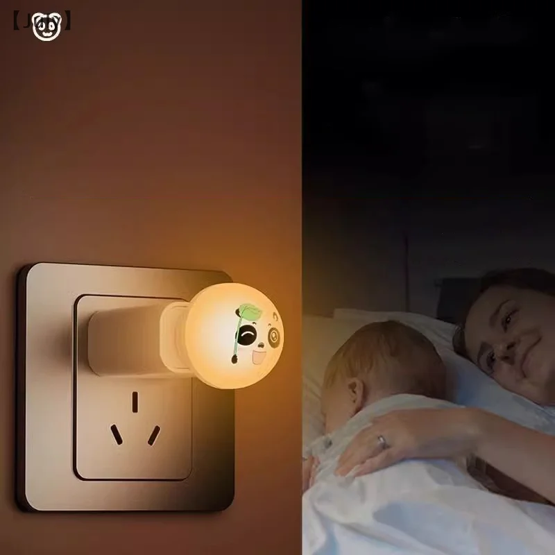 Lampu malam LED dalam ruangan, USB Panda buatan dengan kontrol suara pintar, colokan samping tempat tidur berkemah