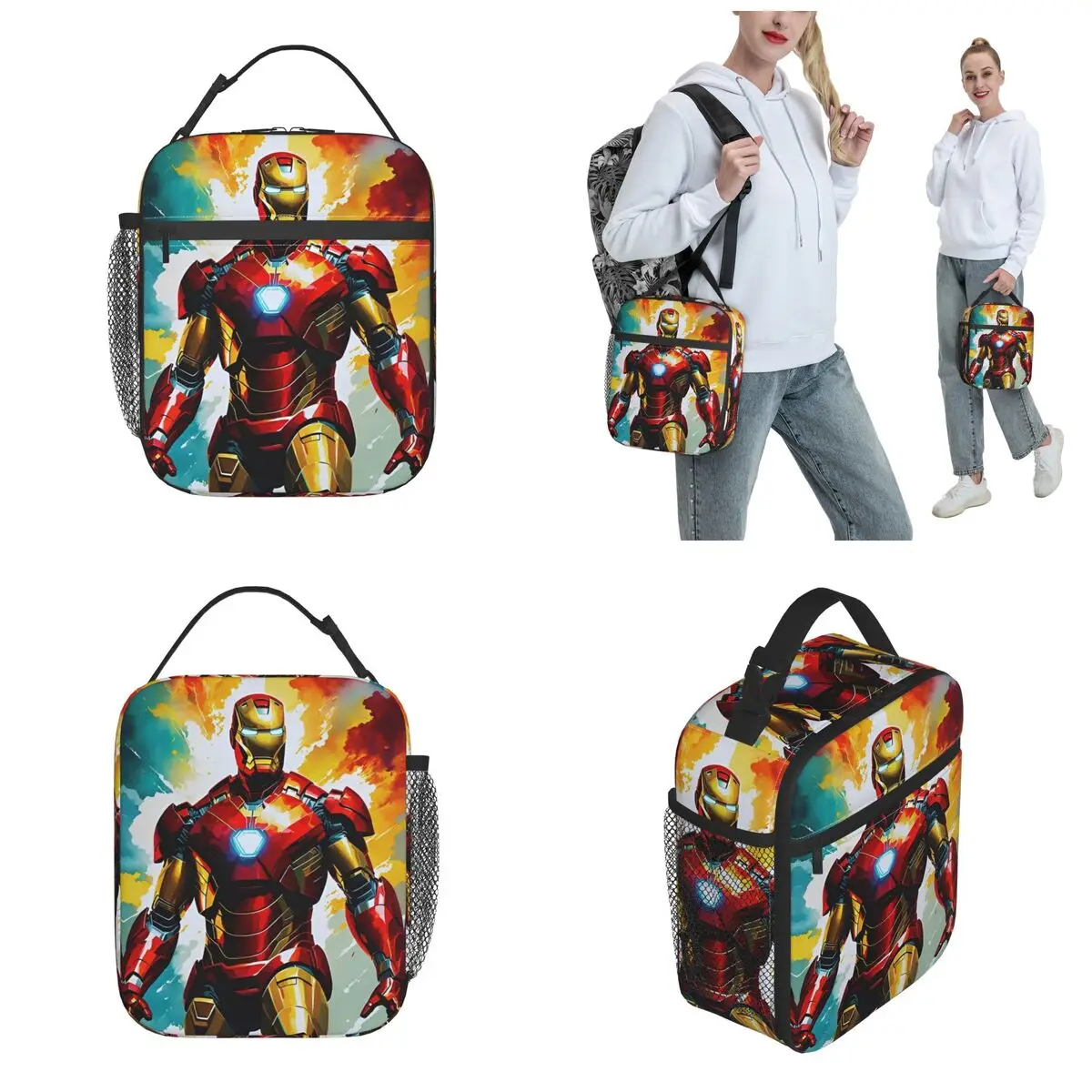 Iron Man Film Retro Poster Geïsoleerde Lunch Tas Thermische Tas Maaltijdcontainer Grote Draagtas Lunchbox Mannen Vrouwen College Outdoor