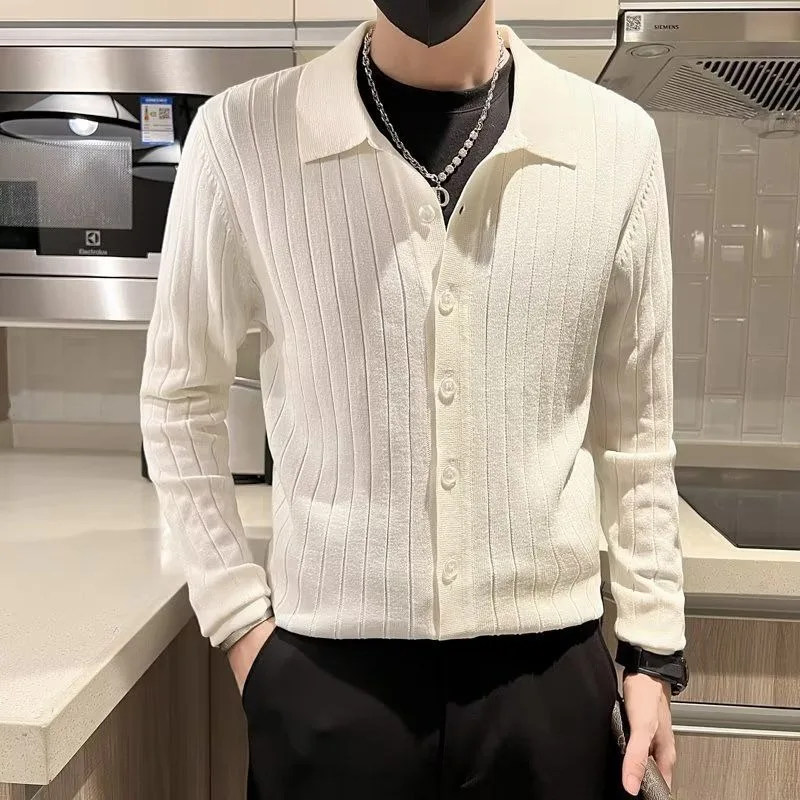 

Casual Knitted Cardigan Men's Suit Collar Sweater Jacket Men's Korean Style Button Casual Top