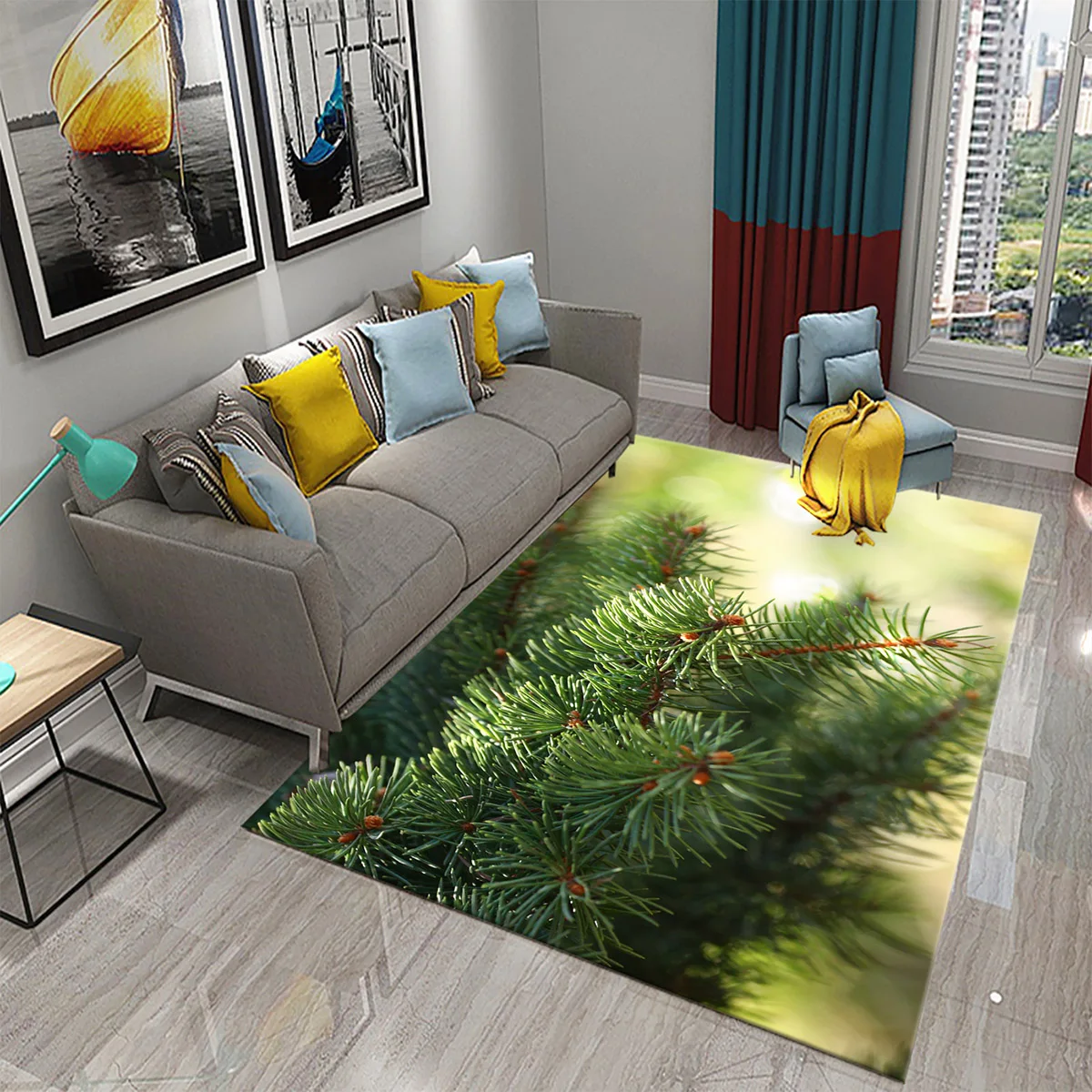 

3D Green Pine Carpet for Forest Snow Pine Cones Rugs for Kitchen Bathroom Non-Slip Mat Living Room Bedroom Entrance Decor Carpet