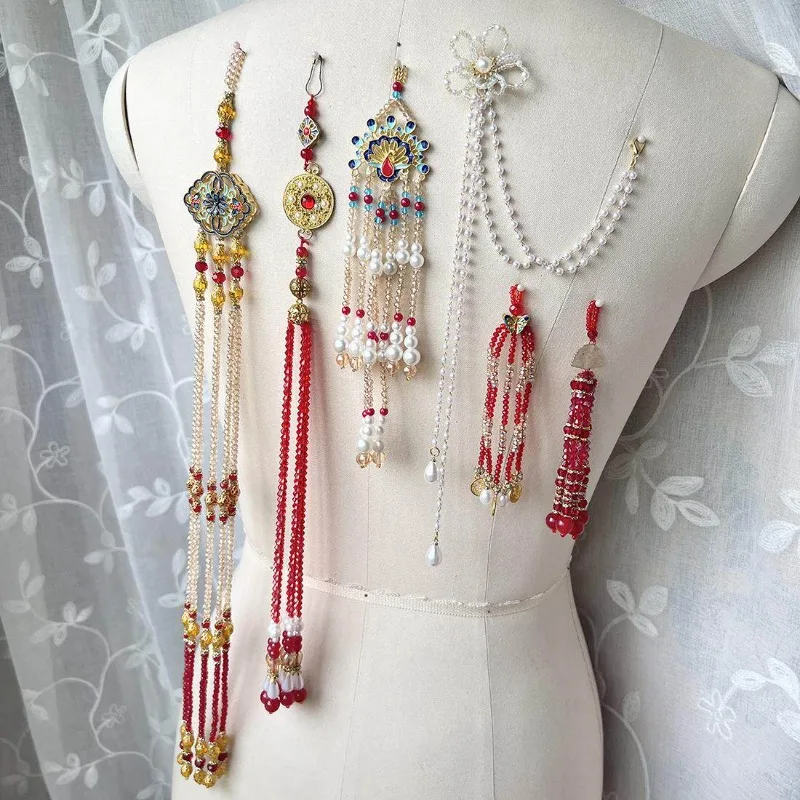 Wedding Bride Engagement Hanfu Cheongsam Press Hanging Ornaments Happy Characters Pearl Horse Face Skirt Ancient Style for Toast
