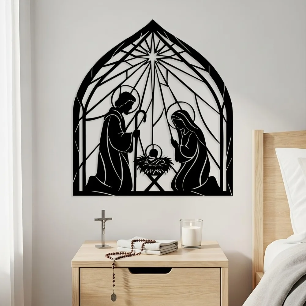 CIFBUY Religious Jesus Nativity Metal Wall Art Minimalist Home Decor For Living Room Sofa Above Entryway Prayer Room Interior