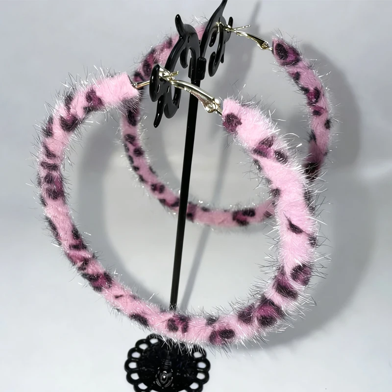 Y2K Jewelry Pink Leopard Print Earrings for Women Sexy Accessories Punk Fashion Aesthetic Geometric Earrings Gothic Earrings
