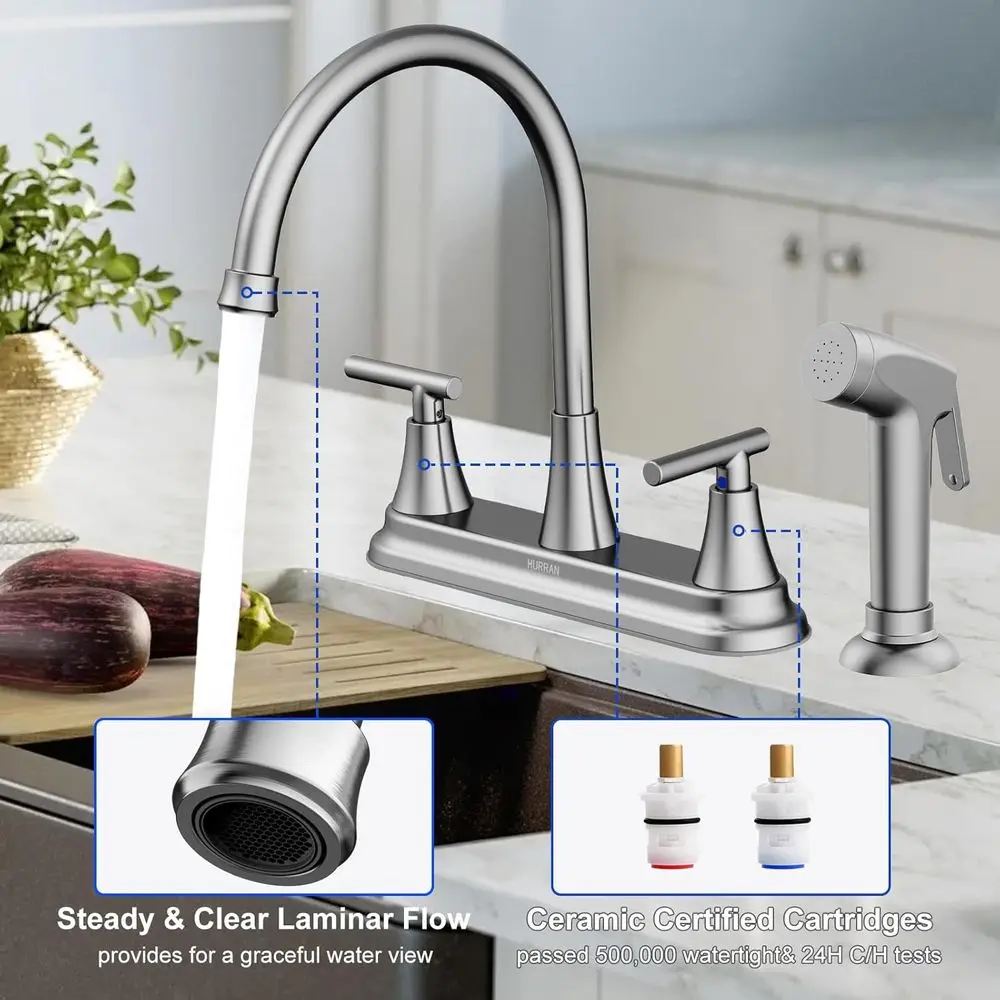 8 صنبور مطبخ بخاخ عالي القوس قابل للسحب، 360 درجة °   دوار، 4 فتحات من الفولاذ المقاوم للصدأ للتخييم RV، لمسة نهائية من النيكل