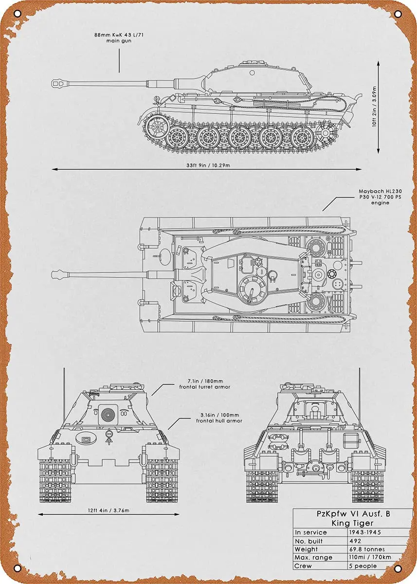PzKpfw VI King Tiger AusfB Metal Tin Sign Wall Decor Man Cave Military Fan Gift Home Bar Pub Decorative Military Posters 12x8 I