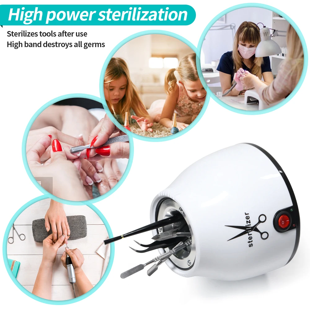 YIKOOLIN 100W Nail Tool Sterilizer Pot High Temperature to Clean Nail Tool  Disinfectant Jar Tweezer Disinfectant Container