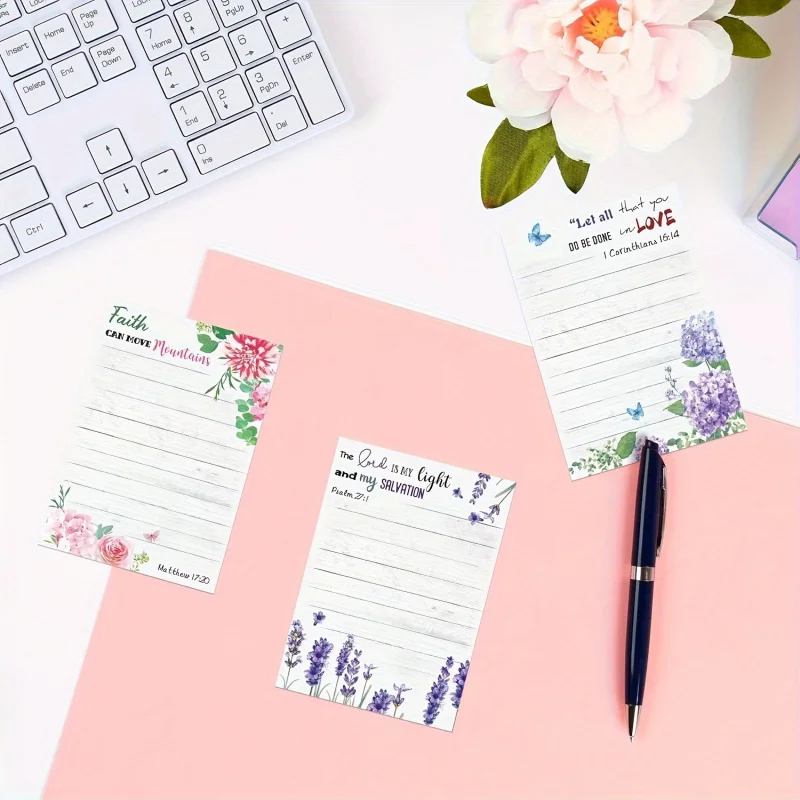8 Pcs Inspirational Bible Verse Sticky Notes Floral Pattern, Christian Quote Notepad for Office, School and Shopping List