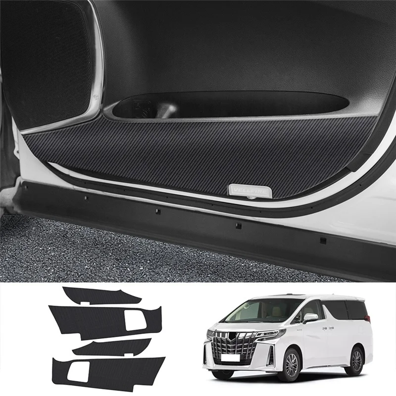 Car Carbon Fiber Leather Door Protector Pad Door Plank Anti-Kick Pad Anti-Dirty Pad Mat Cover for Toyota Alphard 2022+