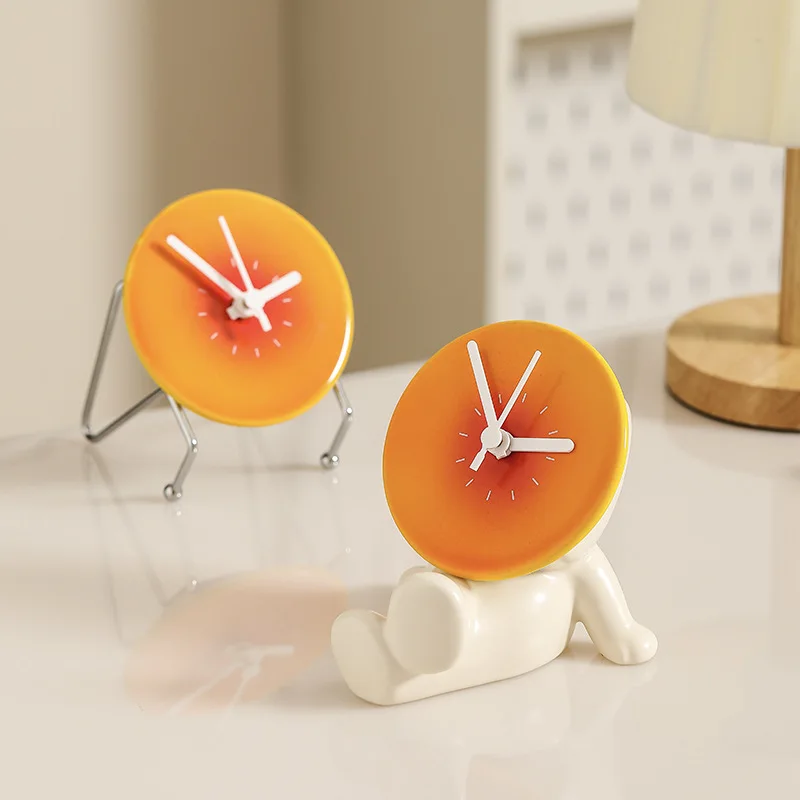 Desktop Clock Figurine Statue Ornament Modern Decor for Living Room Table Home Office Decoration