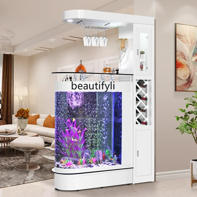 

European wine cabinet fish tank partition screen living room floor household entrance aquarium