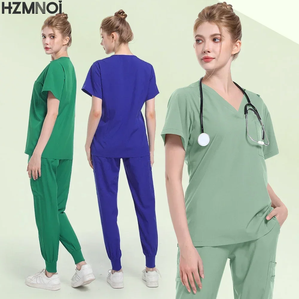 Scrubs Uniform Suit Short Sleeve V-neck Tops+jogger Pants Set Nursing Uniform Women Multicolor Pet Doctor Scrub Medical Workwear