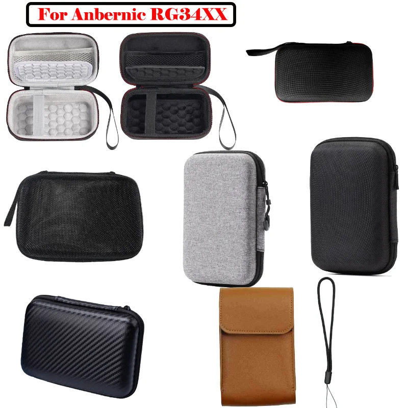 For Anbernic RG34XX Carrying Case Storage Travel EVA Box with Mesh Pocket Game Console Shockproof Bag&Tempered Glass Protector