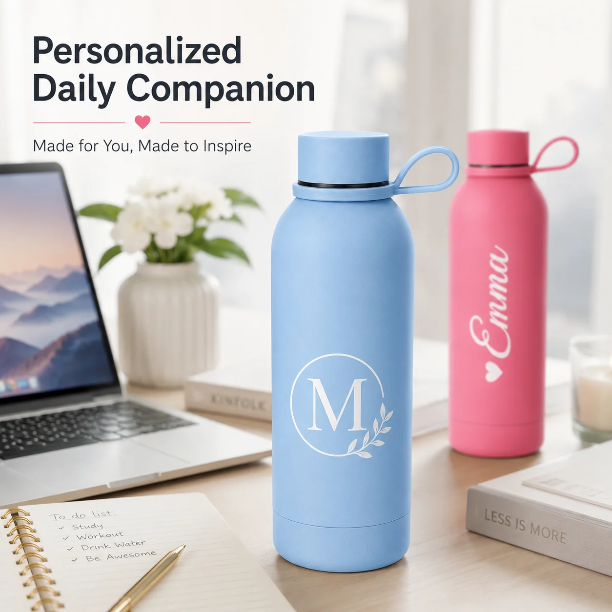 Personalized Custom Name Pattern Water Bottle Stainless Steel Vacuum Insulated Flask Portable Travel Thermos Engraved Gifts