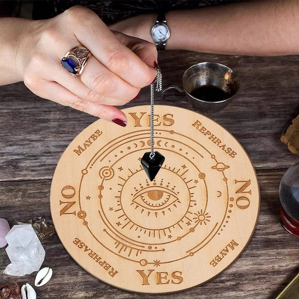 Round Wooden Boards Laser Carving Eye Providence Pendulum Board Magics Meditation Decision Plate Creative Witchs Altar Supplies