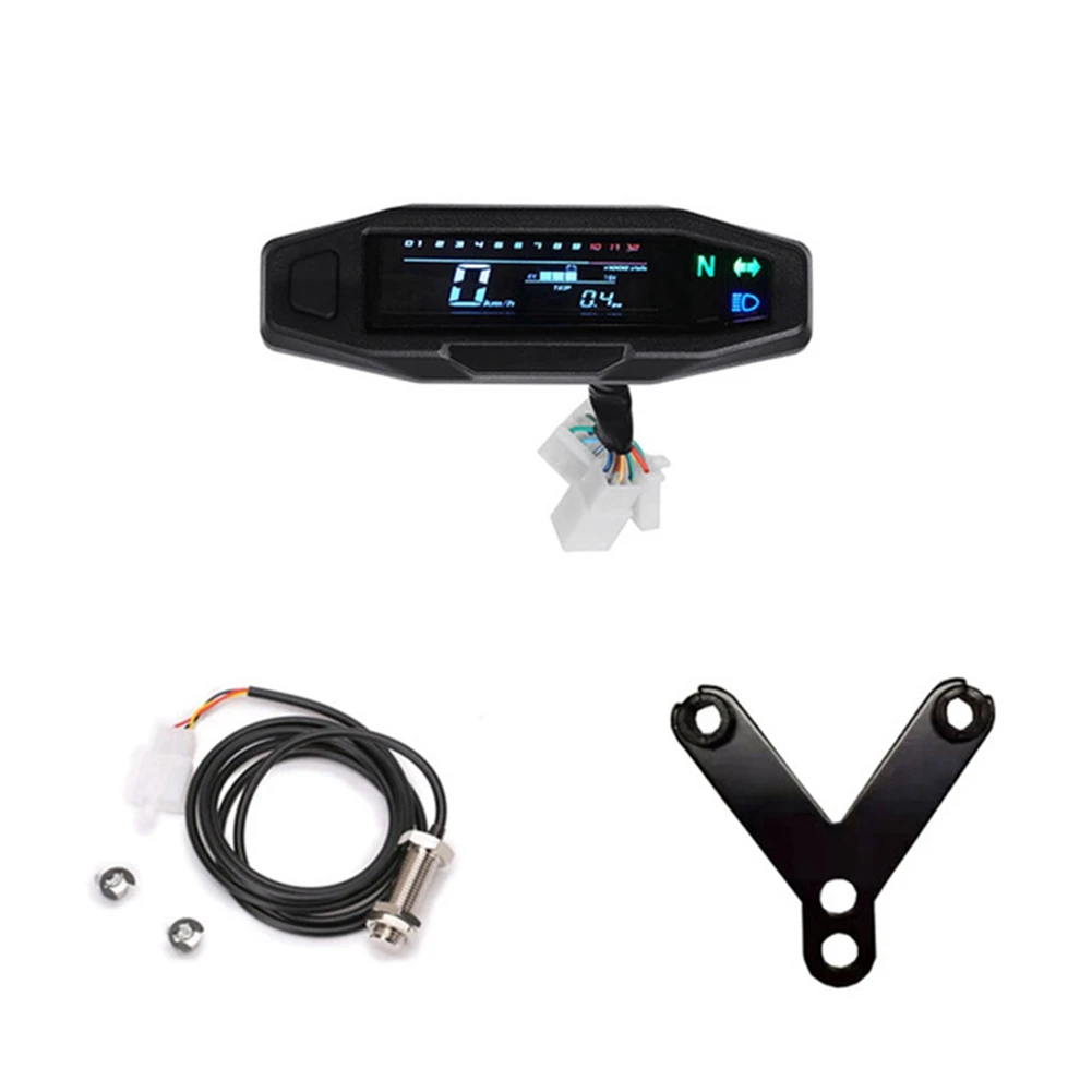 Moto LCD Speedometer Mini Meter Odometer Electric Injection Carburetor Instrument with Bracket for Russian KR200