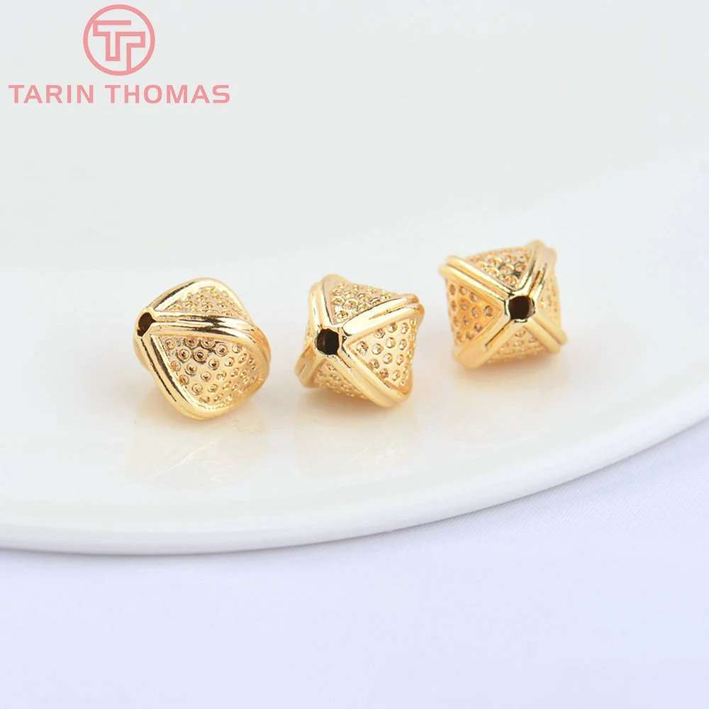 (5154)6PCS 10MM 24K Gold Color Brass Rhombus Texture Spacer Beads Bracelet Beads High Quality Diy Jewelry Accessories Wholesale