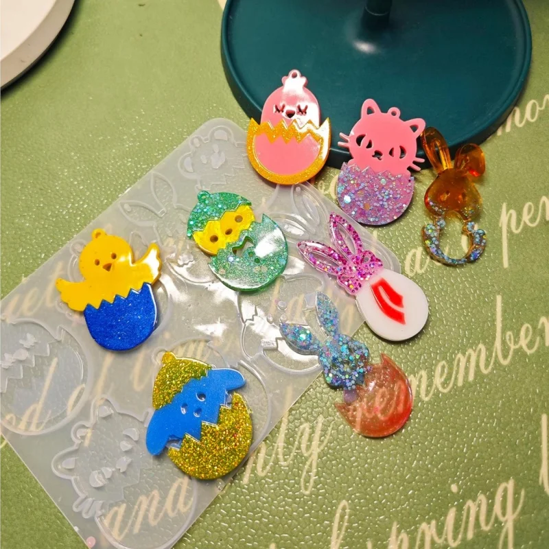 DIY Animal Easter Egg Earring Silicone Mold White Rabbit Cat Pendant Tagging Keychain Necklace Resin Epoxy Mold Jewelry Handmade