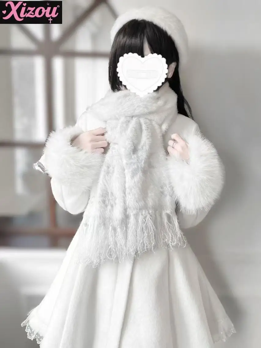 Japanse Zoete Leuke Subcultuur Y2k Sneeuwvlok Sjaal Vrouwelijke Imitatie Nertsen Fluwelen Verdikte Gebreide Lolita Massa geproduceerd Zacht Meisje