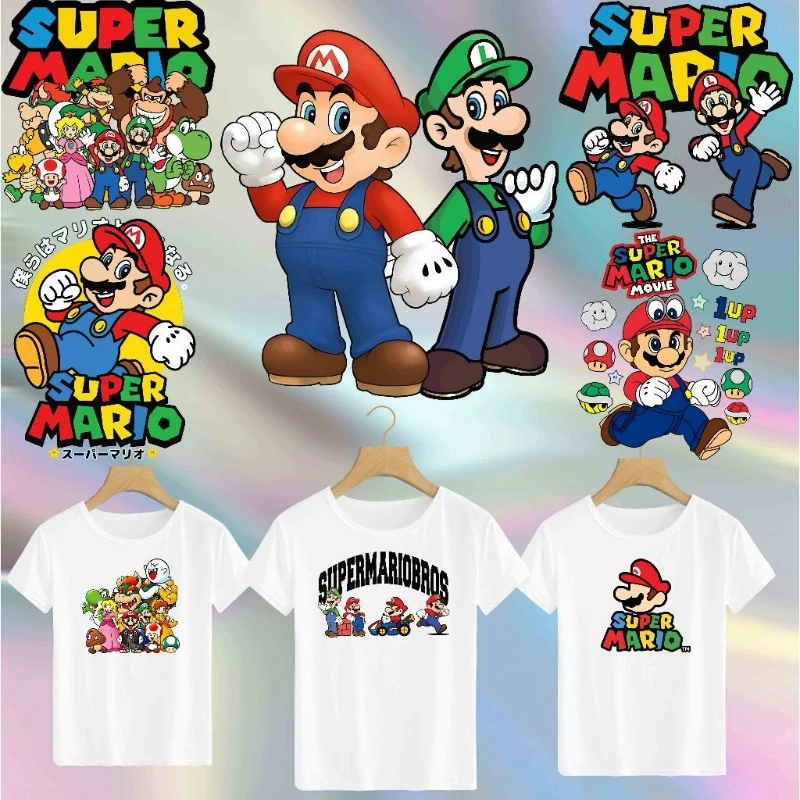 

2 шт., термопереносные наклейки для одежды с рисунком Супер Марио, футболка, нашивка для спортивной рубашки, моющиеся и плавкие виниловые наклейки