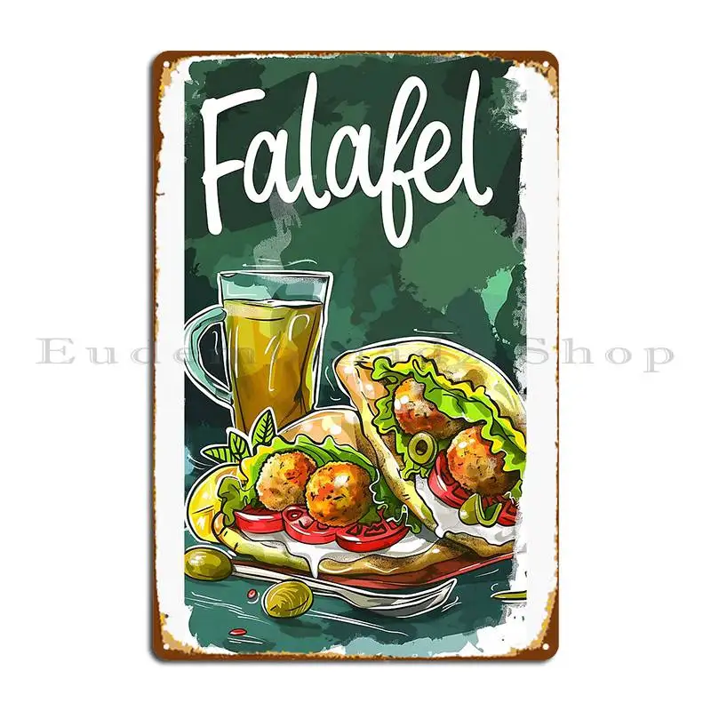 Garaje mediterráneo de Falafel a la mesa, Garage con letrero de Metal, vida sostenible, saludable, garbanzo de Oriente Medio, Revolution