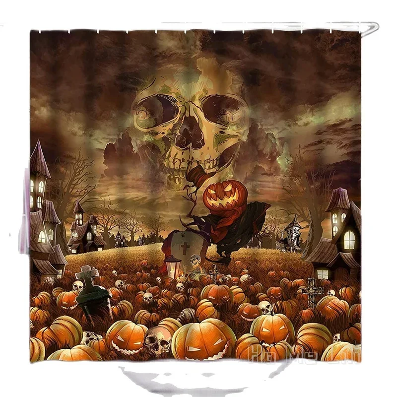 Halloween Skeleton Pumpkin By Ho Me Lili Shower Curtain For Bathroom Tombstone Skull With Hooks Waterproof Home Decoration