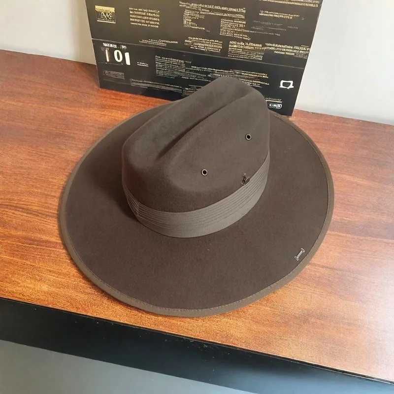 Men's Riding Hat ,  Travel 100% Wool Felt Hat,Brown Color Velvet Denim Hat,  Western Knight Hat With Detachable Windbreak Rope