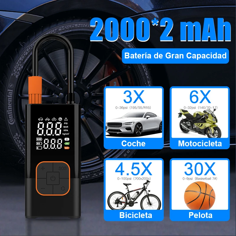 Tragbare Auto-Luftpumpe mit Kabelloser Aufladung, Reifendrucküberwachung, Elektrischer Reifenfüller, Luftkompressor Geeignet für Auto, Motorrad, Fahrrad, Ball – Detail 5