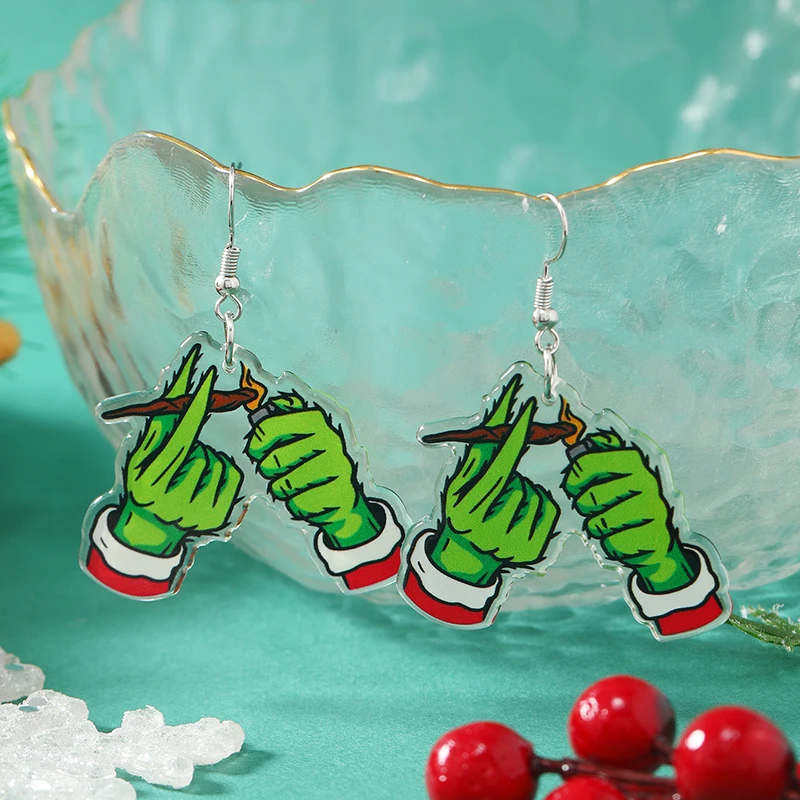 Hot selling acrylic Christmas green headed monster earrings necklace keychain bag pendant accessories in Europe and America