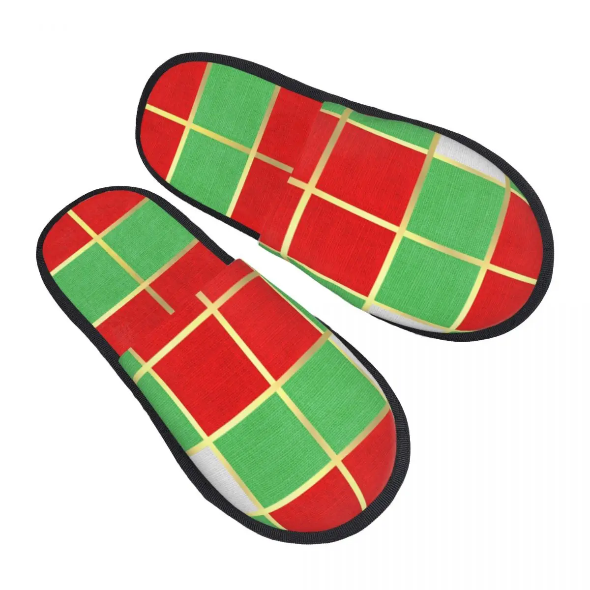 Holiday Christmas Colorful Checker Pattern House Slippers Women Soft Memory Foam Slip On Spa Slipper Shoes