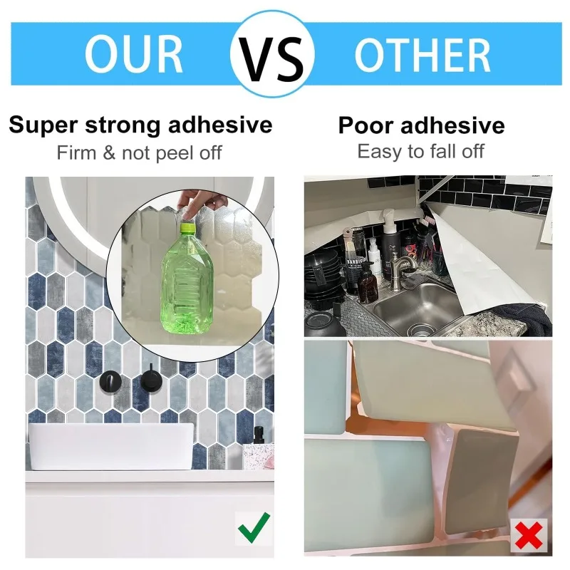 Autocollants muraux pour carrelage de cuisine, 6 pièces, haute température et étanche, goutte de colle 3D, aucune Construction requise