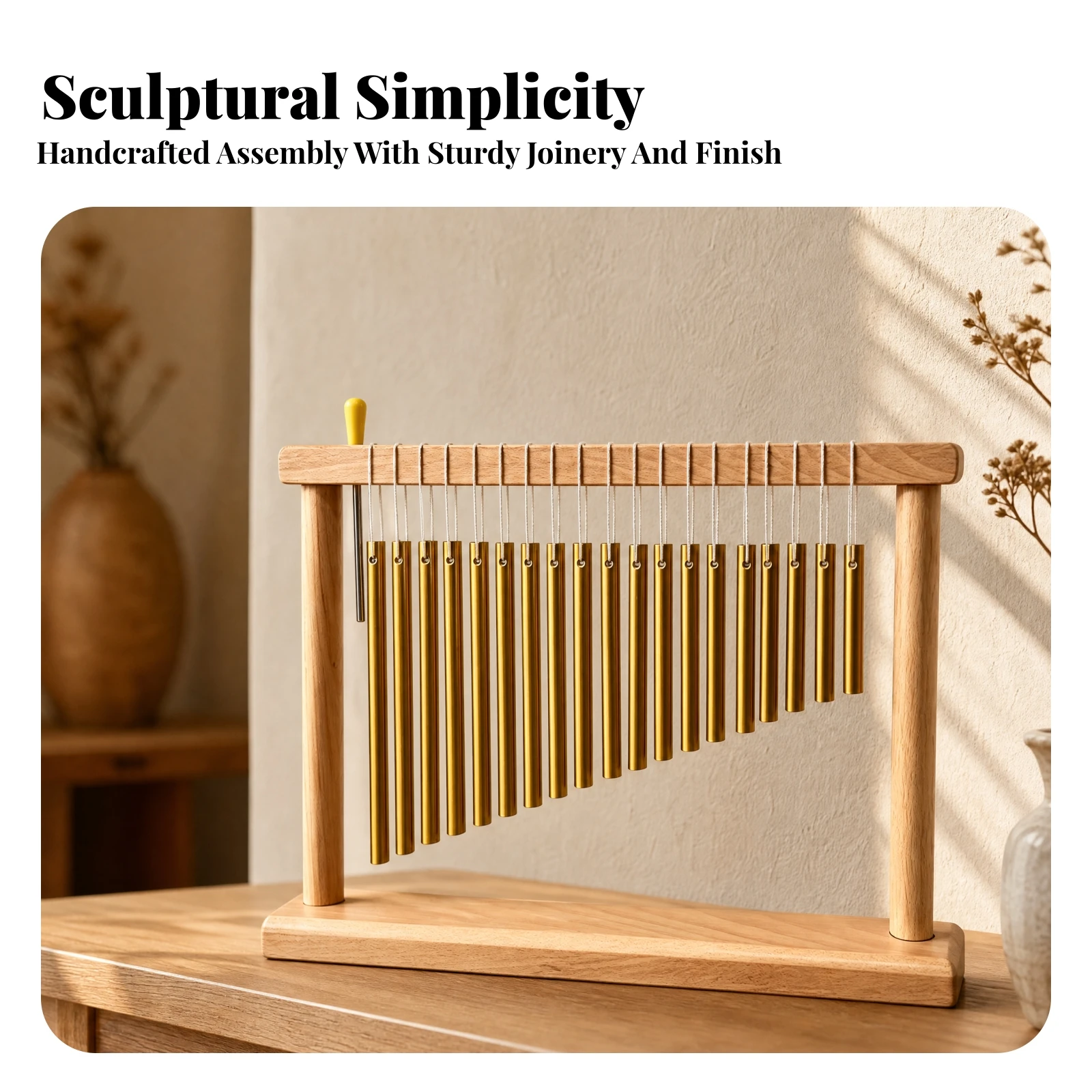 Wind Chime with Wooden Rectangular Frame Musical Wind Chime with Central Striker Enchanting Tones Mellow for Balcony, Porch