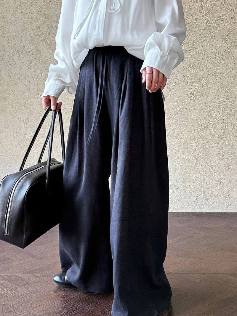 

Cotton Linen Women Summer Wide Leg Pants High Waist Stright Pants Female Women Clothes Trousers thin summer commuting blue pants