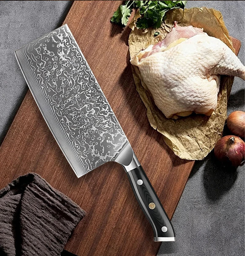 WILDMOK 7 Inch Kitchen Cleaver Knife 67 Layers Damascus Steel Blade G10 Handle -Vegetable Meat Slicing Cooking Knife