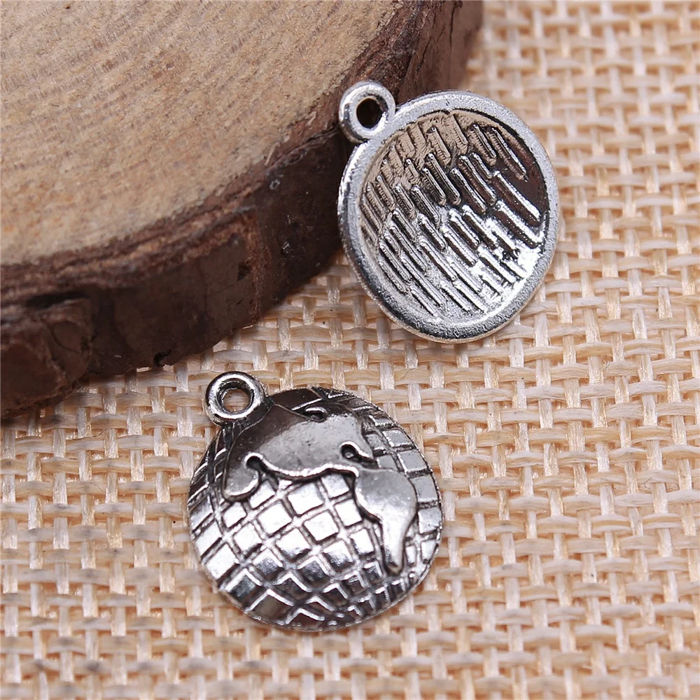 

Wholesale 200pcs/bag 16x13mm Globe Pendant Charms Wholesale For Jewelry Making Antique Silver Color Globe Pendants Charm Globe