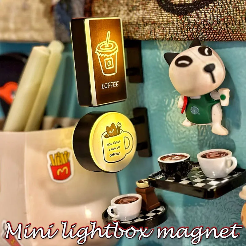 1~3PCS Mini Lightbox Fridge Magnet with LED Lamp Coffee Refrigerator Magnet Coffee Maker Machine Decoration Gifts for Customer