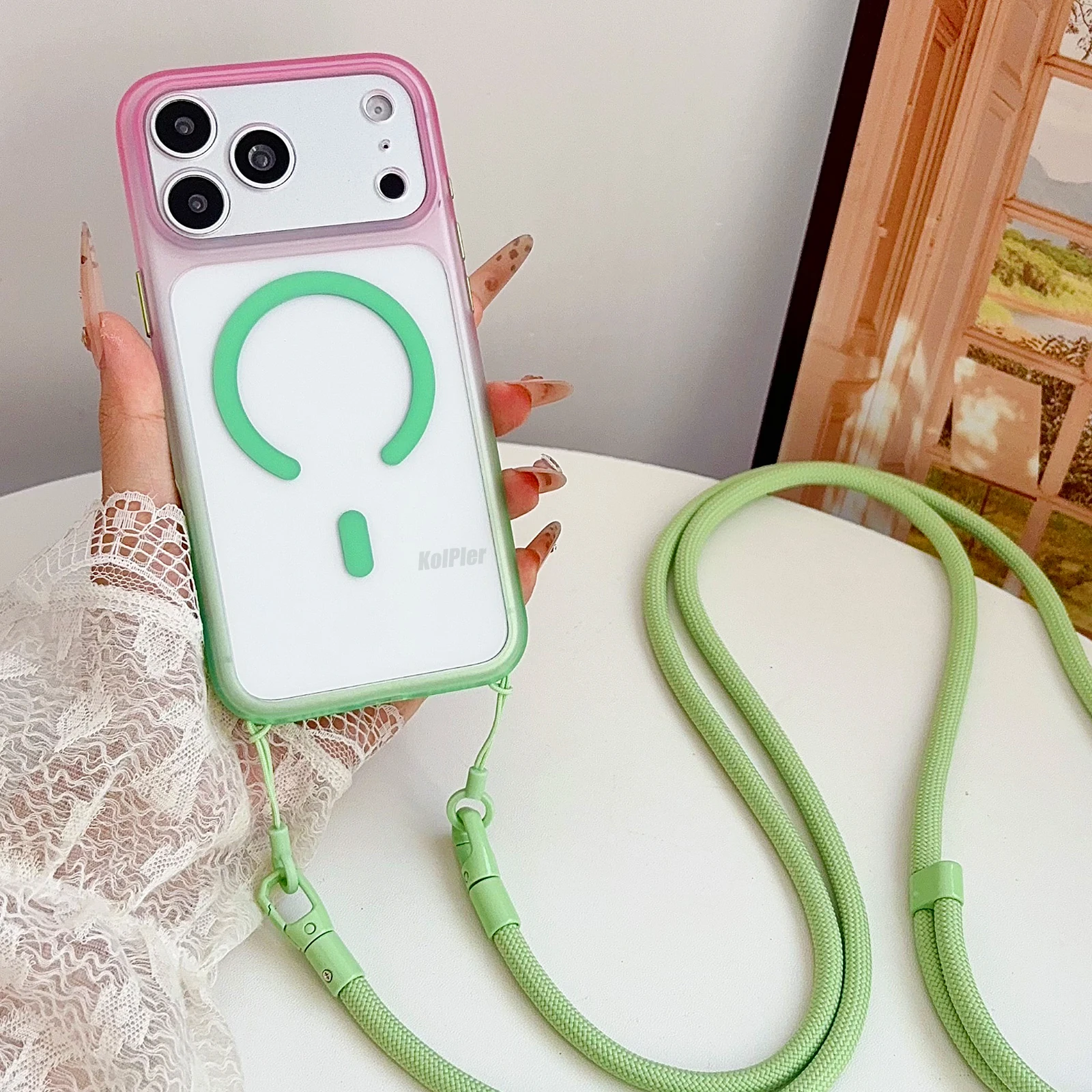 Aesthetic Gradient Clear Magnetic Phone Cover For iphone 17 Pro Max 16 With Matching Lanyard Compatible Wireless Charging Case