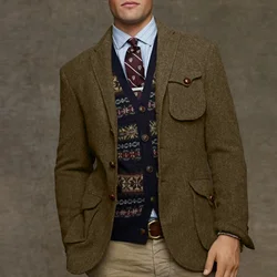Özel yapım erkekler tüvit Blazer ordusu yeşil erkek kış ceket Slim Fit Vintage erkek giyim özel moda ceket özel yapılmış
