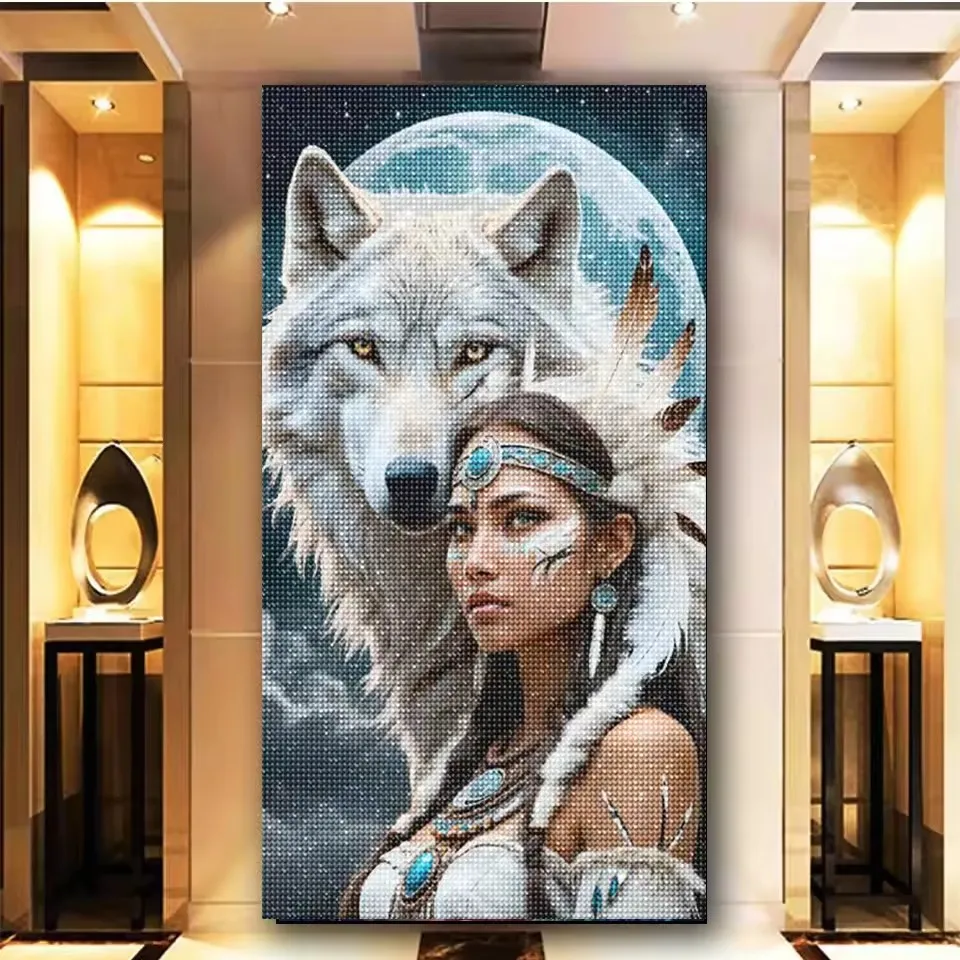 Moon Wolf And Woman Animal Diy Diamond Painting Jewelry Cross Stitch Diamond Art Crystal Mosaic Latest Creative Home Decor Gift