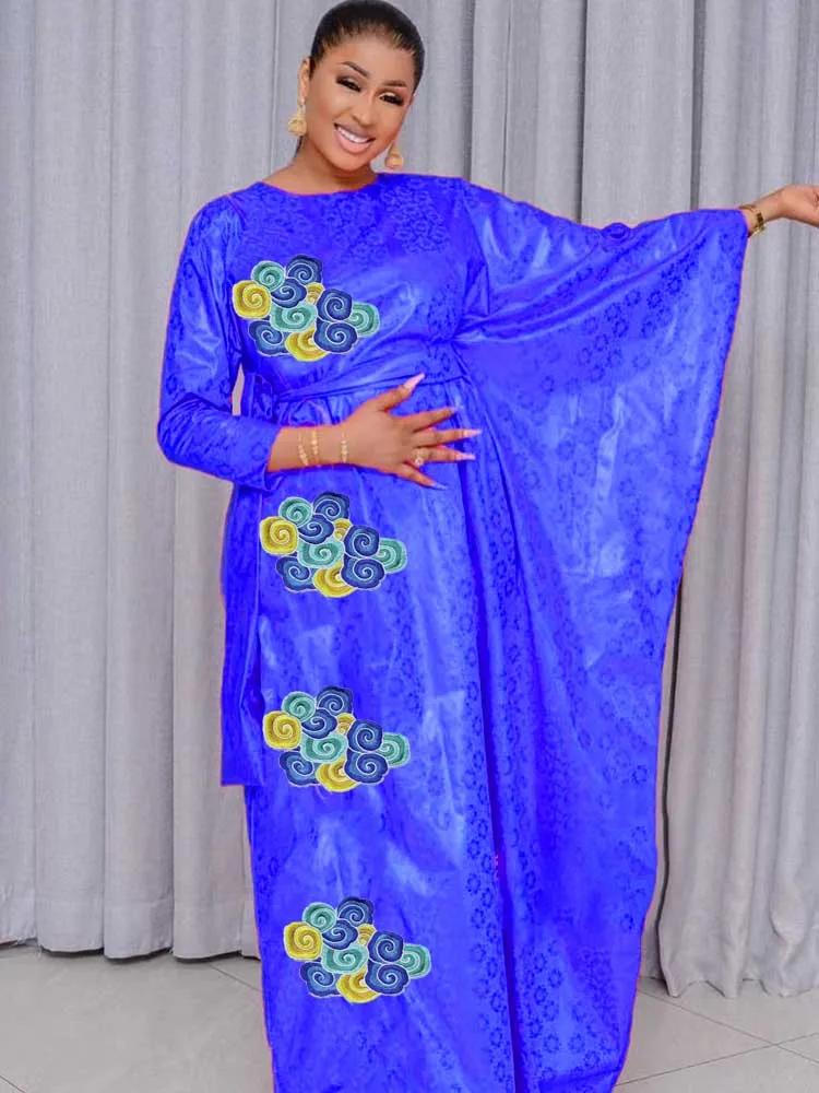 

Embroidered African Bazin Dress | Multi-Color Kaftan for Women, Elegant Evening & Party Gown