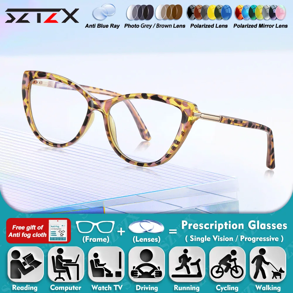 

SZTZX New Fashion Oversize Frame Anti Blue Ray Office Glasses Lady Cat Eye Glasses Design Prescription Myopia Optical Eyeglasses