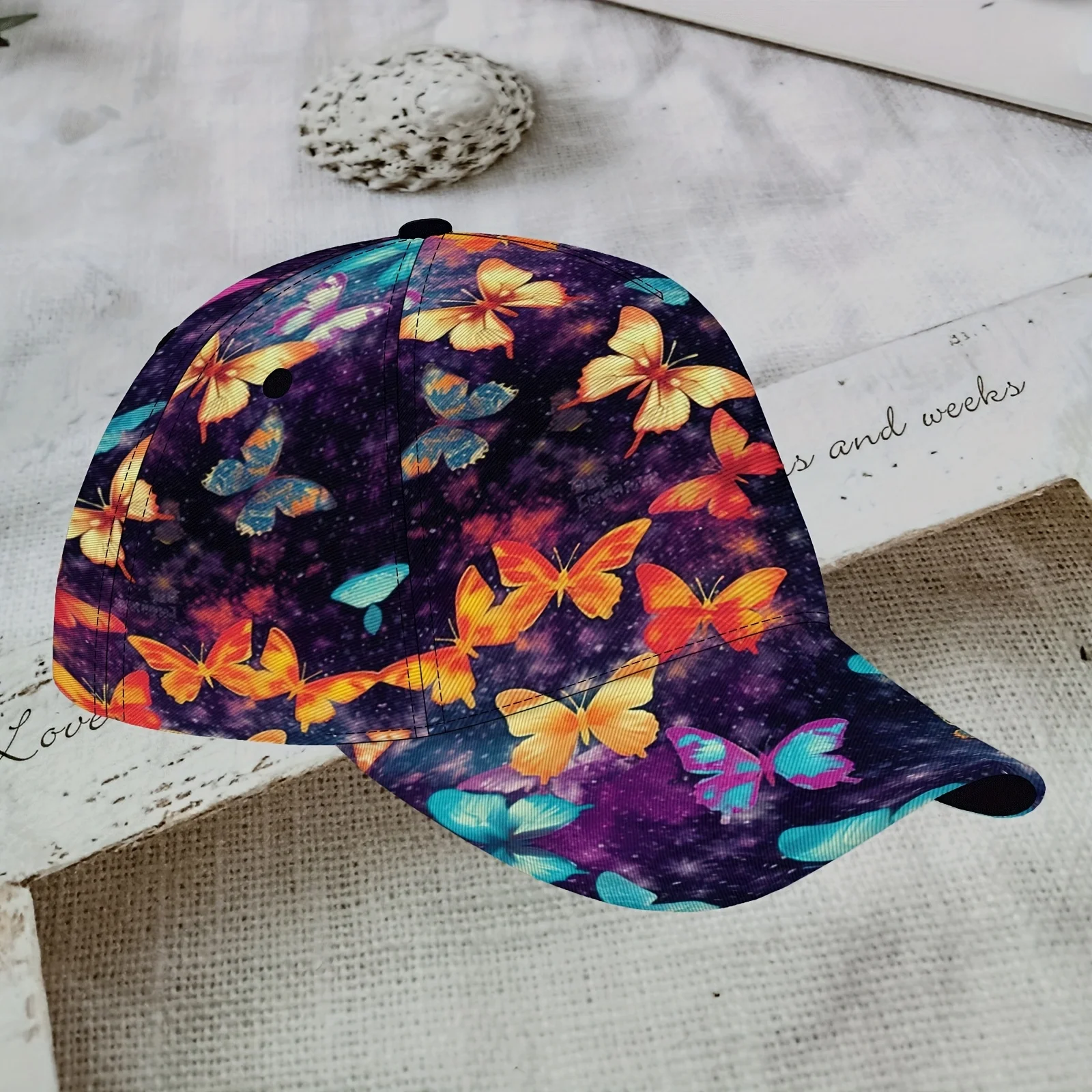 Galaxy Butterfly Print Baseball Cap Colorful Insect Pattern Adjustable Dad Hat Breathable Sun Hat for Women Nature Lovers